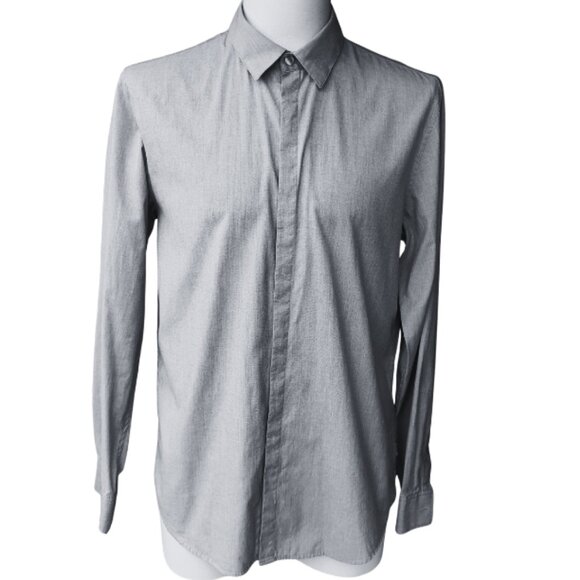 Calvin Klein SZ M Slim Fit Gray 100% Cotton Men's Button Down Shirt - Picture 2 of 13
